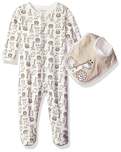 Little Me Baby Safari Footie and Bib, Ivory Multi, Newborn