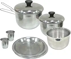 Nautika, Kit de Panelas De Camping Gourmet Com 8 Peças, 2 copos, 2 pratos, 2 panelas, 1 Bowl e 1 pegador universal removível, Compacto Em Alumínio