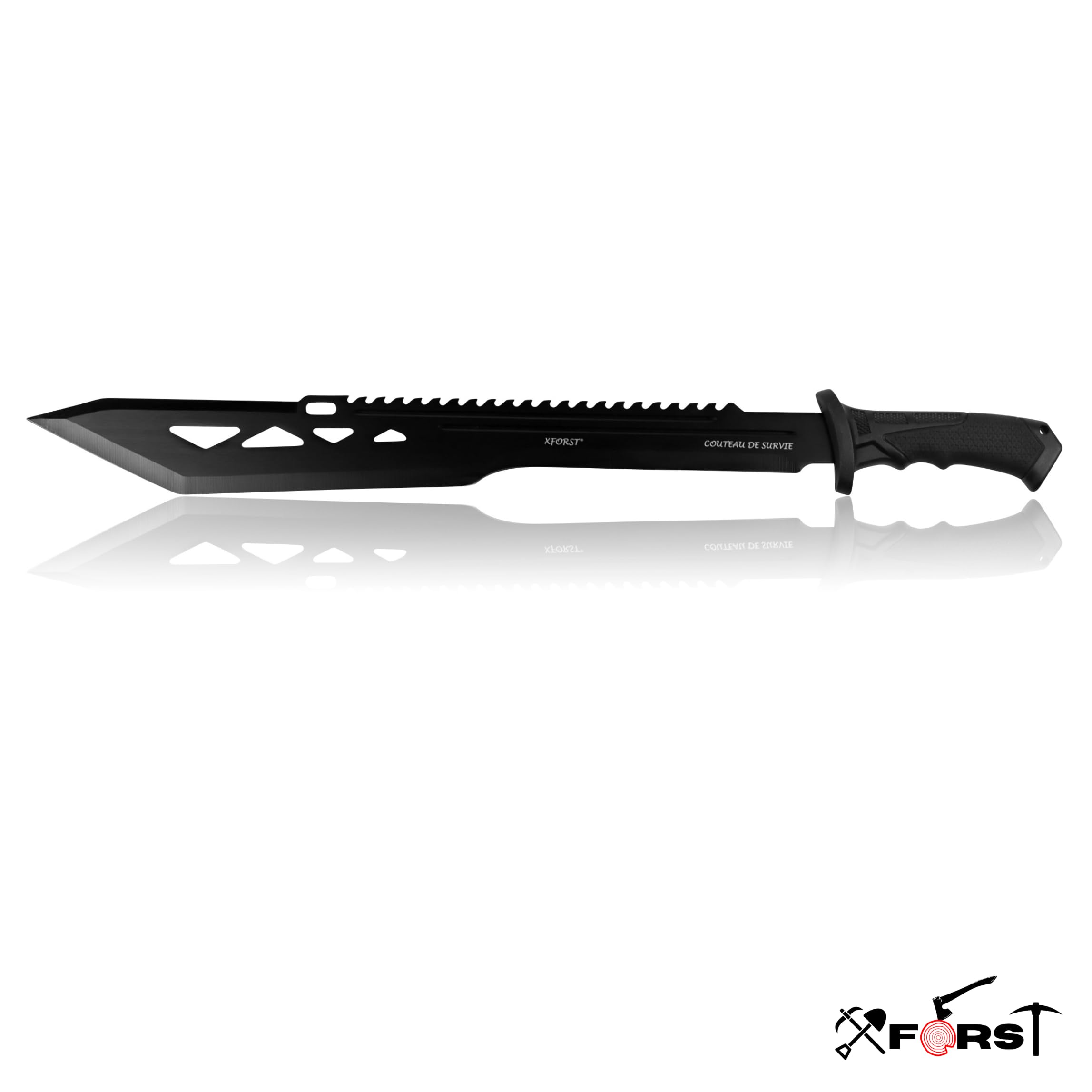 Grande Machete Xforst Affilata X-MTech, Lunghezza totale: 64,5 cm, con lama fissa e custodia inclusa.