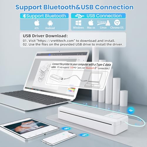 Image of vretti P83 Mobile Printer A4 for Travel, Thermal Printer A4 Compatible with Android and iOS, Mobile Printer Supports 210 x 297 mm A4 Thermal Paper for Home, Office, Photo