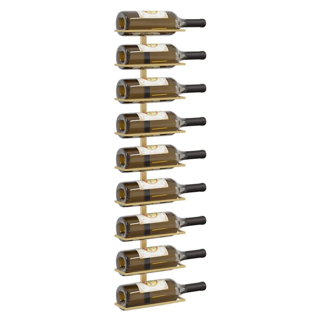 Wand-Weinregal für 9 Flaschen Golden Eisen, Modernes Weinlager Regal aus Metall, Stabile Wandhalterung für Weinflaschen Aufbewahrung, Elegantes Design für Küche Bar