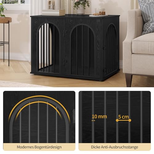 Hzuaneri Hundekäfig Möbel, 80cm Hundebox für Zuhause, 3 Türen, Bogentür, Moderne Hundebox Indoor für Hunde, Beistelltisch, Hundekäfig Hochbelastbar, 80 x 56 x 61 cm, Schwarz DFC85104B