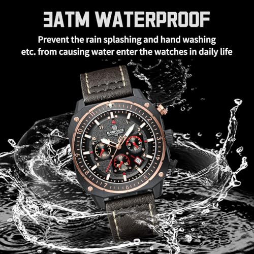 Image of NAVIFORCE NF8057 Square Vintage Military Chronograph Genuine Leather Analog Watch