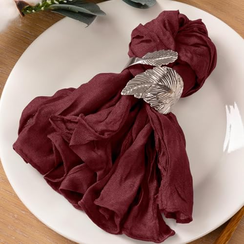 Image of MLMC 24 Pack Cheesecloth Napkins Wedding Napkins 21 inchx21 inch Boho Reusable Napkins in Bulk for Wedding Bridal Baby Shower Events Table Decor Burgundy