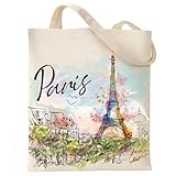 VeloKomo Paris Cotton Tote Bag - City Travel Lovers Souvenir Gifts Reusable Shopping Grocery Totes Souvenirs Essentials Trip Watercolor Bags Gift for Women Foreign Friend Abroad Student