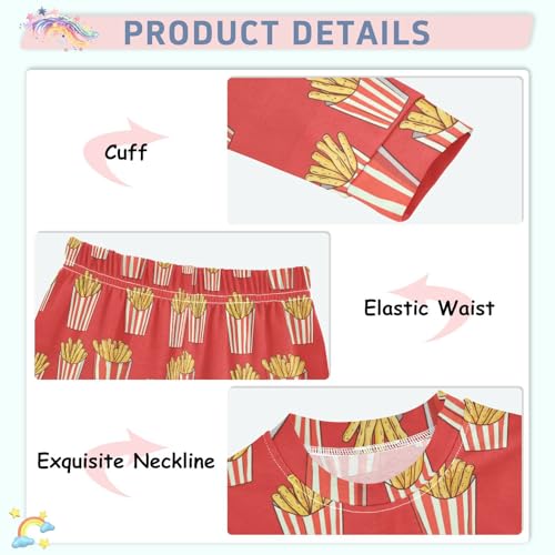 Pajama Sets Long Sleeve French Fries in Cups Soft Comfy Sleepwear 2 Piece PJS 3-8T4