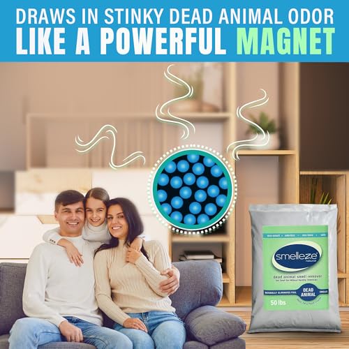 Image of SMELLEZE Dead Animal Odor Eliminator - Strong Odor Removal - 50 lb. Bag | Natural & Safe Indoor & Outdoor Use - Granules, 50 lbs.