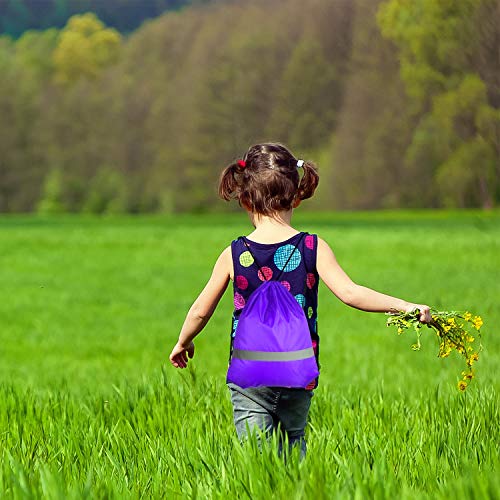 Image of KUUQA 12 Pcs Drawstring Backpack Bag Bulk Reflective Backpack Purple String Bags Cinch Sack Backpack for Team Yoga Sport Gym Traveling
