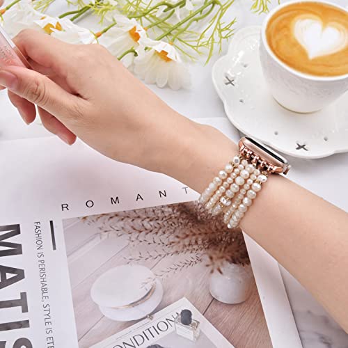 Image of MOFREE Beaded Bracelet Compatible for Apple Watch Band 38mm /40mm /41mm /42mm(Series 10) Women,Fashion Handmade Beads Elastic Stretch Strap for iWatch Series 10 /9 /8 /7 /SE /6 /5 /4 /3 /2 /1