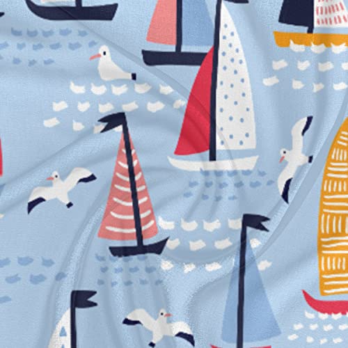 Seagull Sailboat Square Silk Hair Scarf for Women, Lightweight Summer Head Scarf for Girls Wedding Travel Yoga Handkerchief Shawl Sunscreen Scarves Hair Accessories 23.6 Inches3