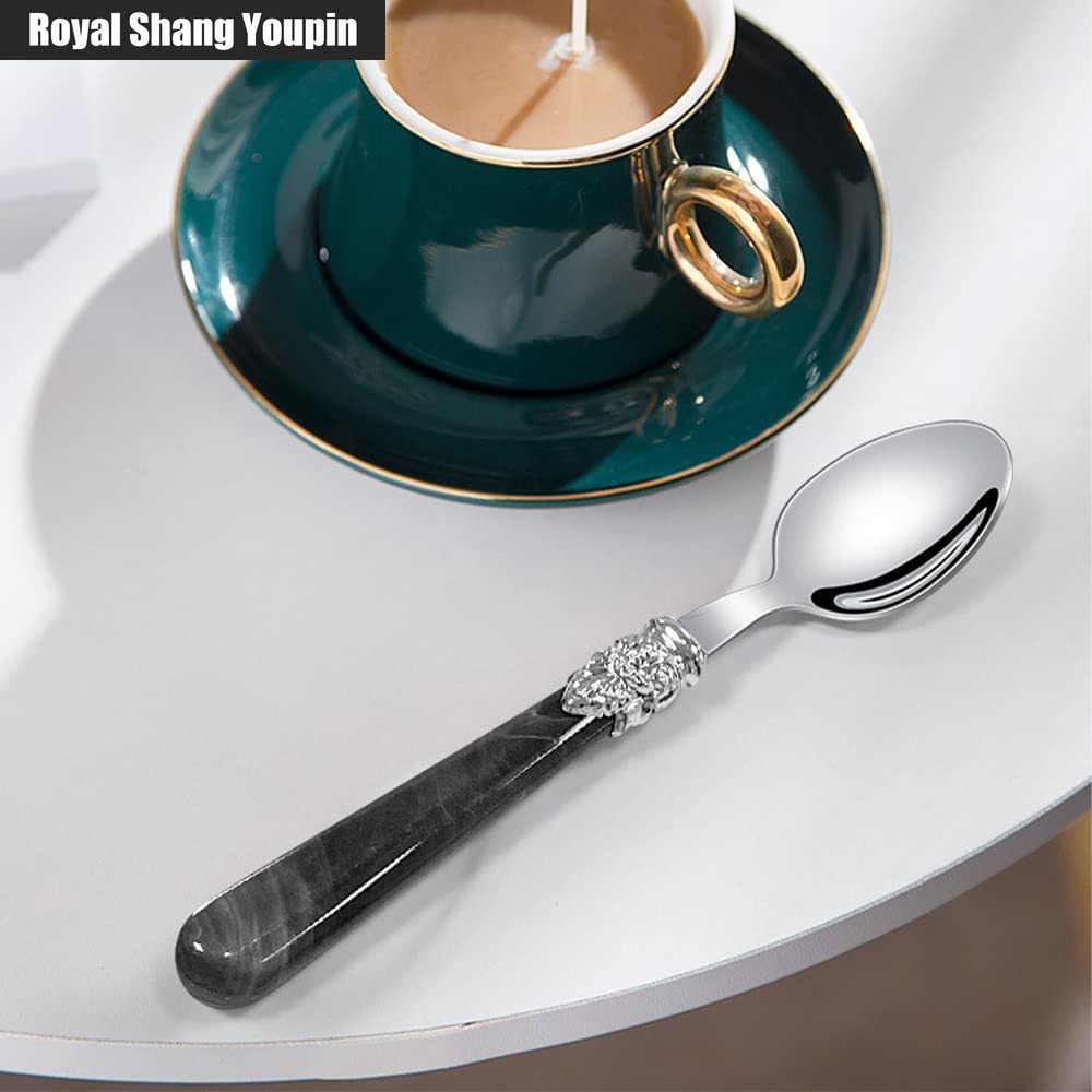 Marmo Manico Argenteria Stoviglie Set Acciaio Inox Posate Bistecca Tavolo Coltello Forchetta Cucchiaio Frutta Cucchiaino (Bianco,20 pezzi)