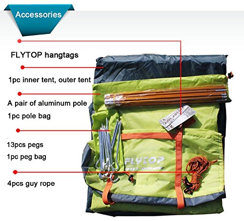 FLYTOP 3-4 Season 1-2-person Double Layer Backpacking Tent Aluminum Rod Windproof Waterproof for Camping Hiking Travel Climbing - Easy Set Up (Green-4 Season 2 Person) - Thumbnail 2