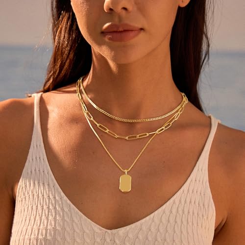 Layered Gold Necklace for Women Trendy,14K Gold Plated Dainty Stackable Cuban Link Herringbone Paperclip Chain Diamond/Coin/Cross/Tag/Mobius Pandent Necklace Set Fasshion Jewelry for Women Gifts3