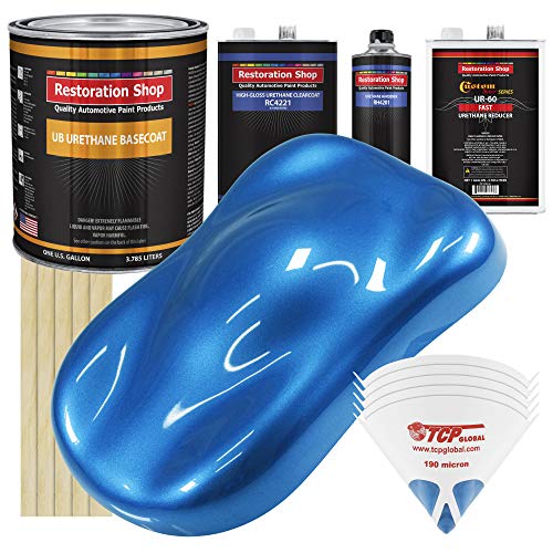 Restoration Shop - Fiji Blue Metallic Urethane Basecoat with Clearcoat Auto Paint - Complete Fast Gallon Paint Kit - Professional High Gloss Automotive, Car, Truck Refinish Coating