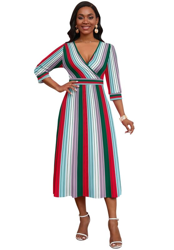 Image of MarryUP Women's V-Neck 3 /4 Sleeve Elegant Maxi Dress with Pockets Church Dresses 2026
