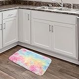 ConCus-T Rainbow Bath Mat Unicorn Bath Rug Shaggy Girls Bathroom Rug Tie Dye Girls Gift Chic Faux Fur Plush Rugs for Bedroom Fluffy Doormat Soft Puppy Bed Mat, Colorful, 24'' x 16''