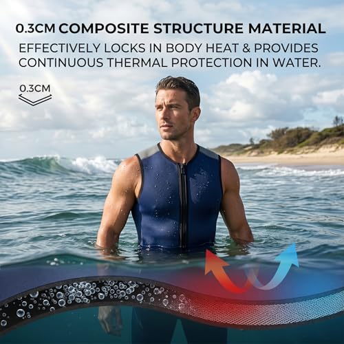 Wet Suit, Sleeveless Mens Wetsuit Top Hooded Thermal Wetsuit Vest for Snorkeling & Surfing, Navy Blue, Size L miniatura 4