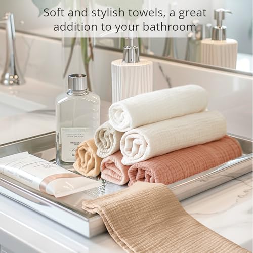 Image of Konssy 7 Pack Face Cloths, 100% Muslin Cotton Wash Cloth for Washing Face | 11 inch x 11 inch Facial Washcloths for Women, Soft & Reusable, for Sensitive Skin, Makeup Remover Cloths for Daily Cleansing(Brown)