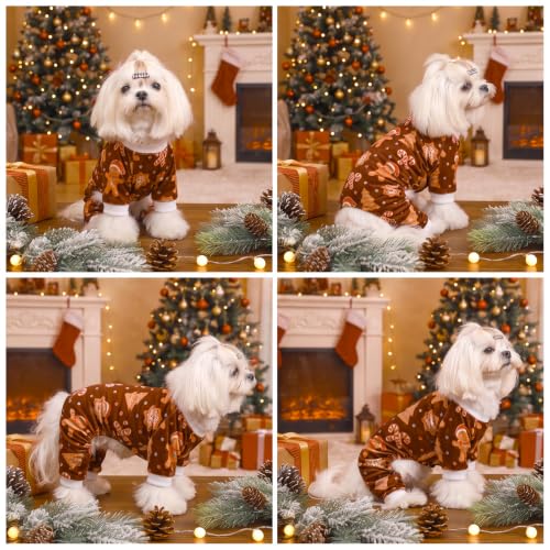 Image of CuteBone Small Dogs Outfit Soft Puppy Onesies Pjs Christmas Dog Pajamas Pet Coat Cat Apparel Comfy Doggie Jumpsuit Bodysuit for All Seasons P356M
