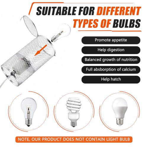 Image of VIHOSE 1 Pcs 4 Inch Reptile Heat Lamp Guard Anti Scald,White, Silver | Heating Lamp Holder, Mesh Cage, with 150w Ceramic Heat Emitter, Basking Anti Scald, Reptile Lizard Protection, Without Bulb