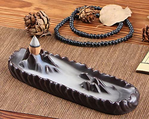 Allace Waterfall Backflow Incense Burner Ceramic, Handmade Incense Cone Holder For Sticks, Aromatherapy Ornament Home Decor Porcelain Yoga Meditation Spa Relaxation Office Funny Gift With 10 Cones #TOP2