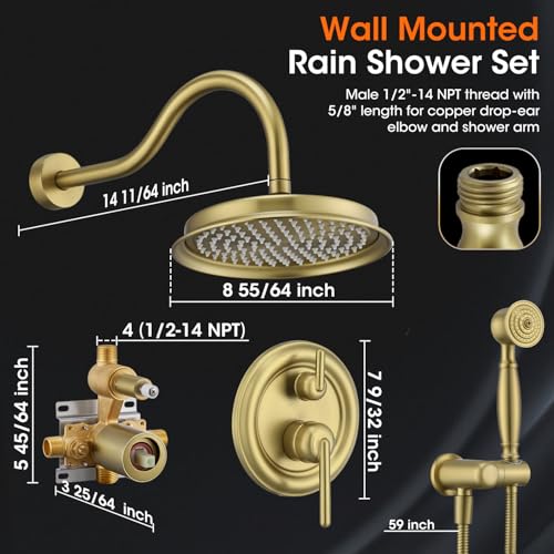 Image of Rainfall Shower System Shower Faucet Set, Luxury, Antique, Light Gold