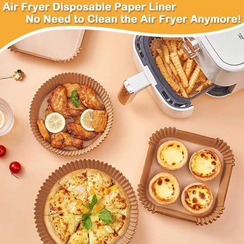 Image of Air Fryer Paper Liners 8 Inch 100 Pcs | Disposable Non-Stick Parchment Paper for Air Fryer, Microwave, Oven | Food-Grade Oil-Proof Baking Paper for Cooking, Frying & Roasting