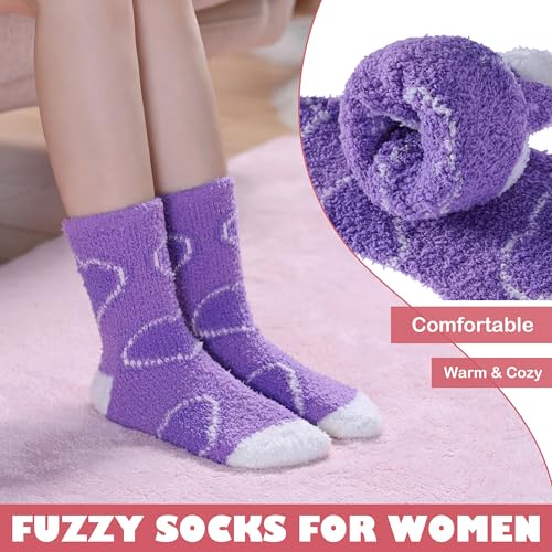 Image of LINEMIN Womens Fuzzy Socks Cozy Fluffy Winter Warm Slipper Socks Microfiber Soft Home Sleeping Socks