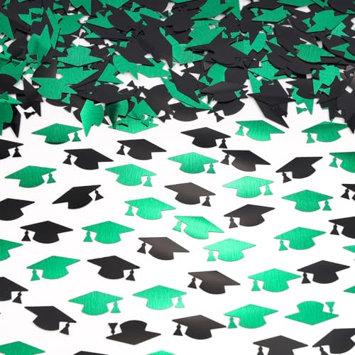 Image of Green and Black Graduation Cap Confetti 2026, Class of 2026 Table Centerpiece Grad Confetti for 2026 Graduation Party Decorations Supplies