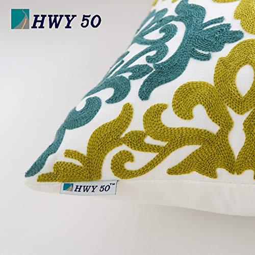 Hwy 50 Blue And Green Throw Pillows Covers 18 X 18 Inch For Couch Bed Bedroom, Decorative Embroidered Geometric Floral Square Throw Pillows Covers Cushion Cases 1 Piece #TOP6