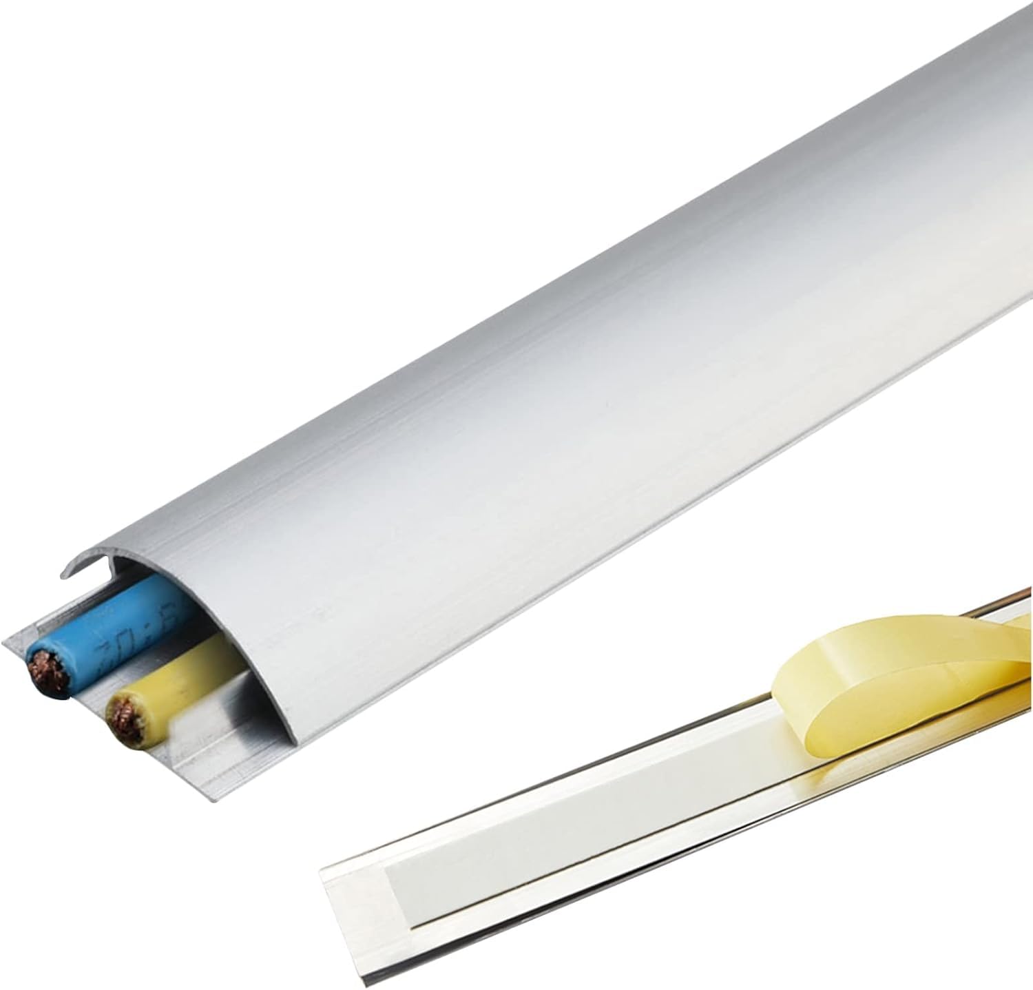 Kabelabdeckung for Boden und Wand, Kabelkanal aus Metall, grau, gewölbter Kabel-Organizer for Verstecken von Ethernet-Stromkabeln/-leitungen Kabelabdeckung(Width 112mm)