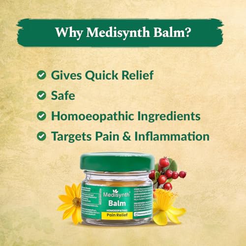 Image of MEDISYNTH Homeopathic Pain Relief Balm - Pack of 2 | Relief from Headache, Cold, Back, Neck & Knee Pain, Sciatica, Sprains, Stiffness, Joint & Muscle Pain | Batch No. 06 | Exp. Apr 2029