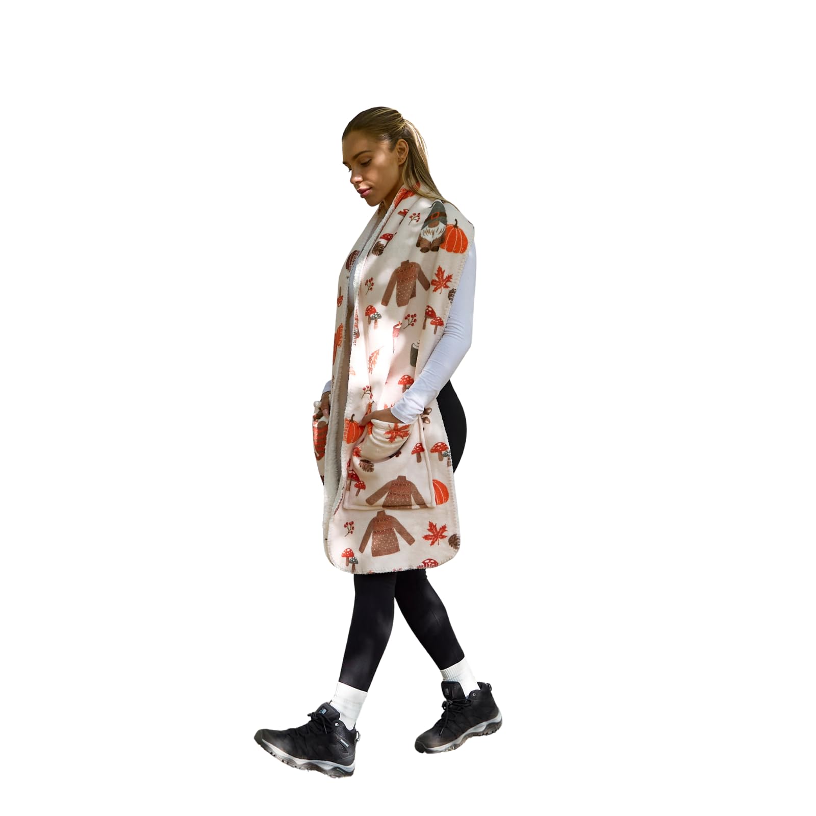 Ohs Women's Beige - Autumn Fleece Scarf With Pockets Pumpkin Autumn Print, Halloween Gifts Super Soft Hand Neck Warmer Halloween Scarf Warm Winter Shawl Wraps Autumn Gifts For Men, Beige
