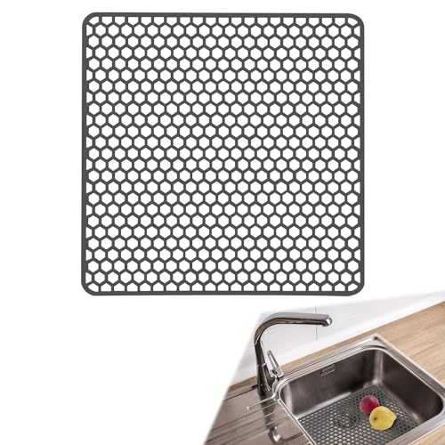 Silikon SpüLbeckeneinlage Zusammenklappbar rutschfeste SpüLbeckenmatte Silikon 34.5x34.5 cm Matte füR SpüLbecken HitzebestäNdig KüChen-Abtropfuntersetzer Schutzeinlage Sink Mat füR SpüLe