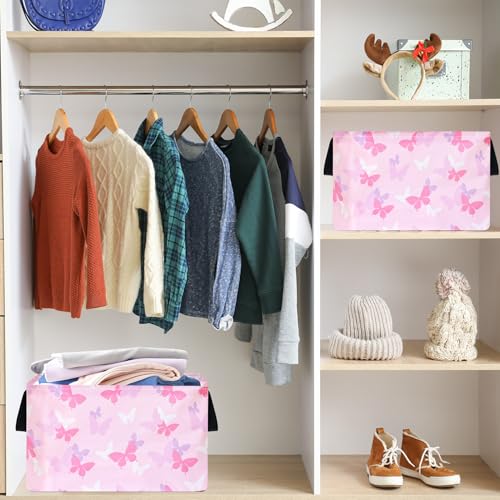 Image of Rectangular Butterfly Storage Basket with Handles, Hamper Storage Basket Collapsible Organizer Bin for Home and Kitchen Storage