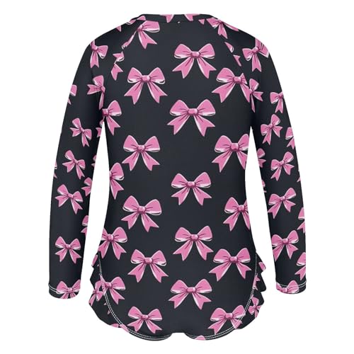 ALAZA Funny Bow Black Girls One Piece Swimsuit Long Sleeve Rash Guard Swimsuits UV 50+ Swimwear Zipper3