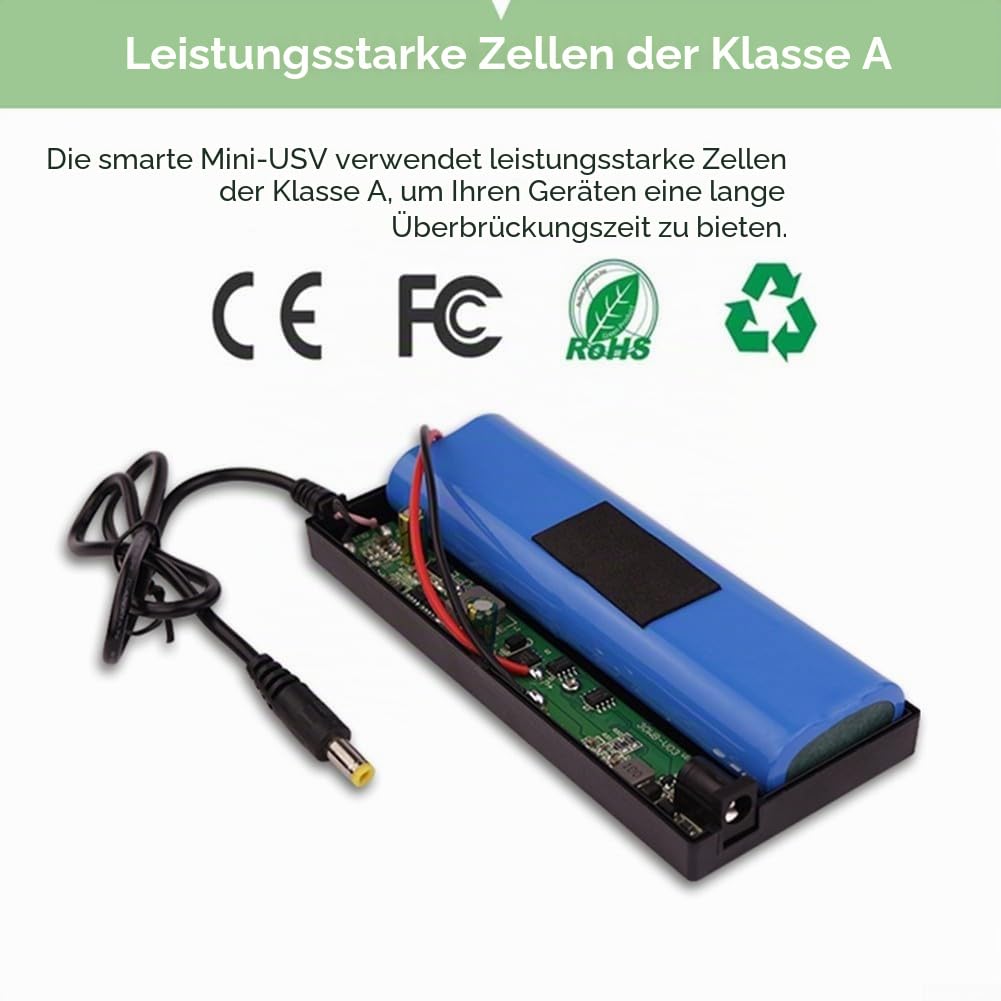 Mini-UPS 12V 3A 10400MAh Für Router, Glasfasermodem, Sicherheitsüberwachung, Mit Überlade-/Überstromschutz (Schwarz)