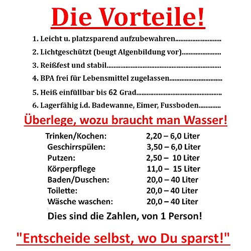 Wasserbeutel, 6 x 15 Liter Prepper Wasser Notfallpflegebeutel können frei im Raum aufbewahrt werden – Bild 8