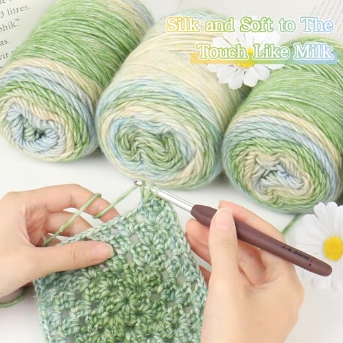 Image of Katech Yarn for Crocheting-Gradient Cake Yarn-4x100g 60% Cotton 30% Acrylic 10% Wool-Ombre Multicolor Soft Rainbow Cotton Crochet Yarn for Scarves, Shawls, Blankets, and Garments(F)