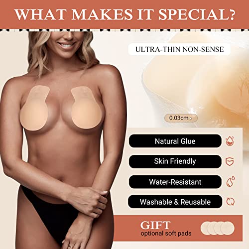 Image of Sticky Bra Push Up 2 Pairs, Nipple Covers for Women Silicone Adhesive Bra Pasties