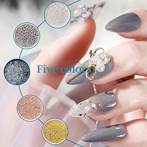 OTKARXUS Nail Art Caviar Beads, 5 Boxes, Gold, Silver, Rose Gold, Shiny Silver, Colorful, Round, Metal, Small - Image 3