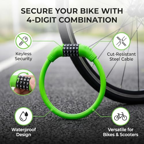 Candado de Cable para Bicicleta, Combinación 4 Dígitos miniatura 3