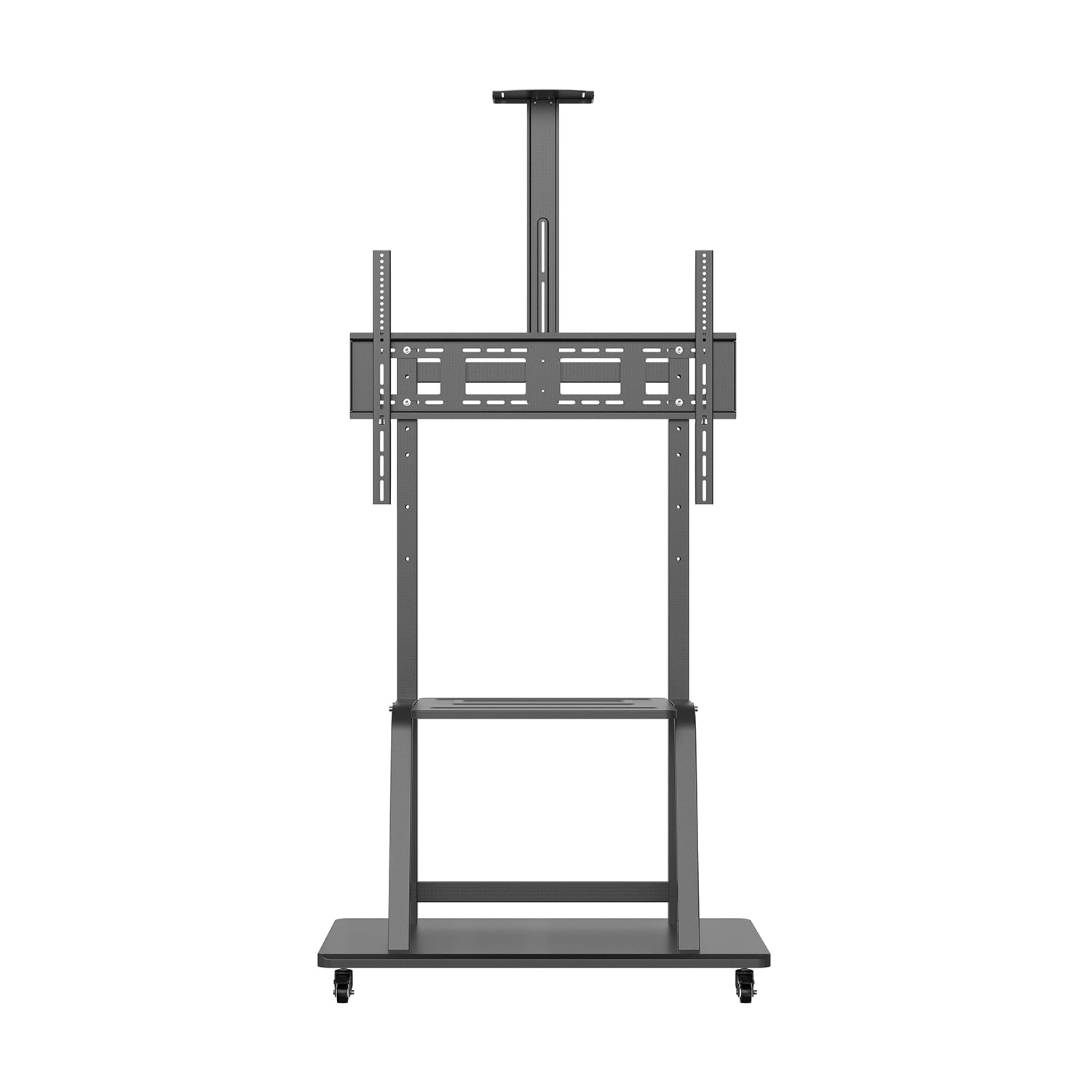 AISENS - FT100E-135 - Soporte de Suelo Eco con Rueda, Bandeja para DVD y Soporte de Cámara para Monitor/TV 150Kg de 37-100, Negro