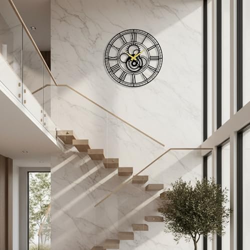 Image of Auromin Premium Metal Wall Clock for Living Room Stylish | Decorative Silent WallClock for Hall & Bedroom, Kitchen, Office | Modern Designer Big Size Home Decor Wall Watch - Aesthetic Clock