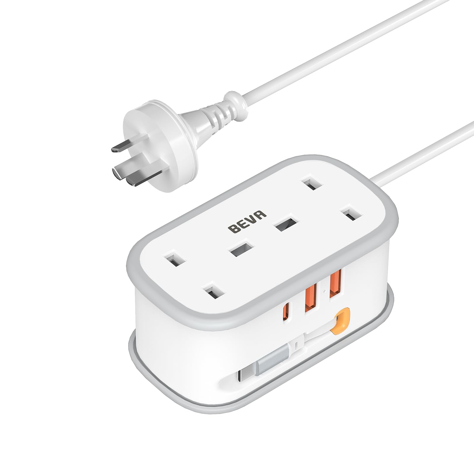 UK to European Plug Adapter with 1.5M Extension Cable, BEVA 2 Way 3 USB (2A+1C) Travel Adapter with Retractable USB C Cable for Germany France Spain Turkey Greece Iceland etc (Type E/F) — view 14