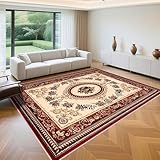 QGYFRE Alfombra Mesa Recibidor Salón 100x120cm Rojo Patrones Florales Retro Beige for Vestidor,Habitacion Niño,Quarto Criança Grande y Barata