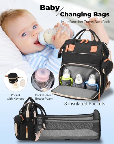 Image of Diaper Bag with Changing Station, Waterproof 3 in 1 Diaper Backpack with Foldable Changing Pad, Insulated Bottle Holders,Large Travel Backpack for Mom & Dad, Baby essentials,Black