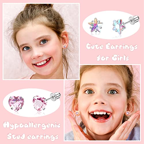 YADOCA 14 Pairs Hypoallergenic Screw Back Earrings for Girls Kids Women 316L Surgical Stainless Steel Earrings for Sensitive Ears Cute Tiny Screwback Stud Earrings for Kid Toddler Little Girls2