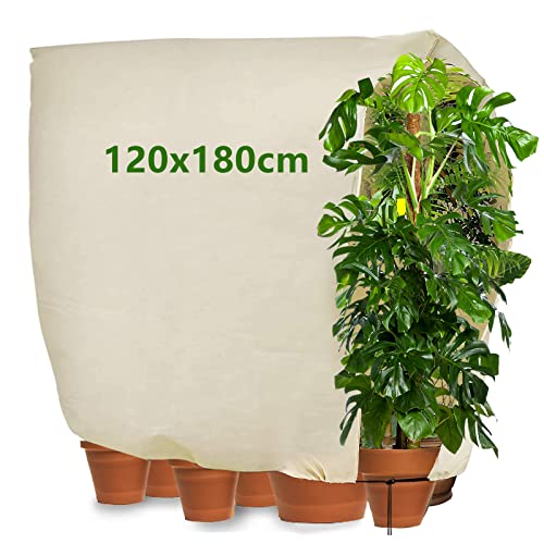 Winterschutz für Pflanzen, 120 x 180CM Kübelpflanzensack mit Reißverschluss und Zugband, Atmungsaktiv, Reißfest, Kälteschutz Frostschutz Wintervlies Schutzhaube für Baum Palmen Balkonpflanzen Cover