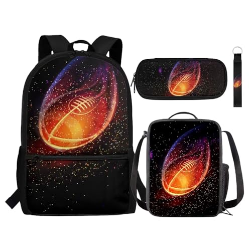 Set zaino per bambini con portapranzo portapenne portachiavi 4 in 1 regalo per ragazze ragazzi adolescenti Meteora del rugby Taglia unica Zaini Daypack
